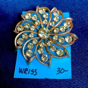 Weiss marked vintage citrine rhinestone brooch.